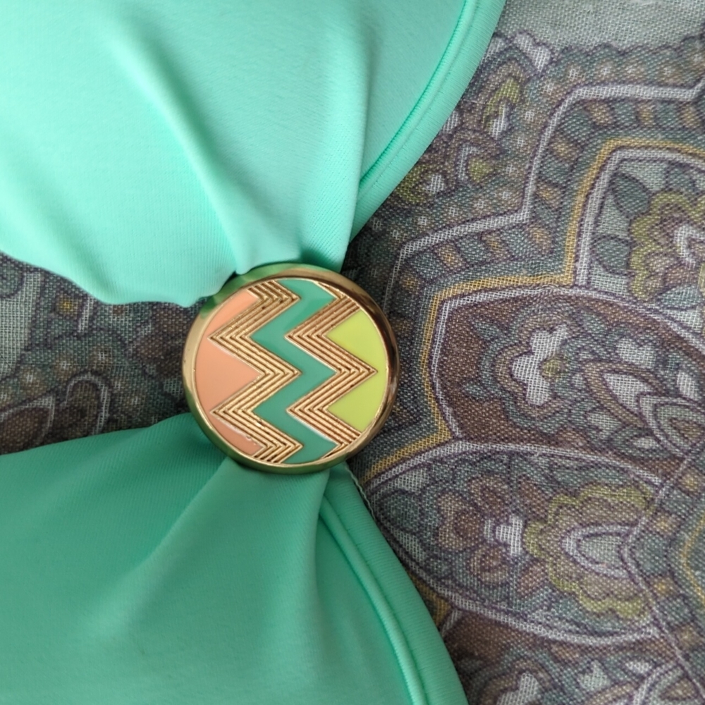 Xhilaration Teal w/ Chevron Enamel Detail Padded Bikini Top - Picture 2 of 5